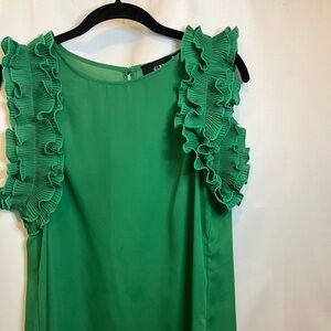 SMD boutique chiffon green ruffle sleeve blouse size M